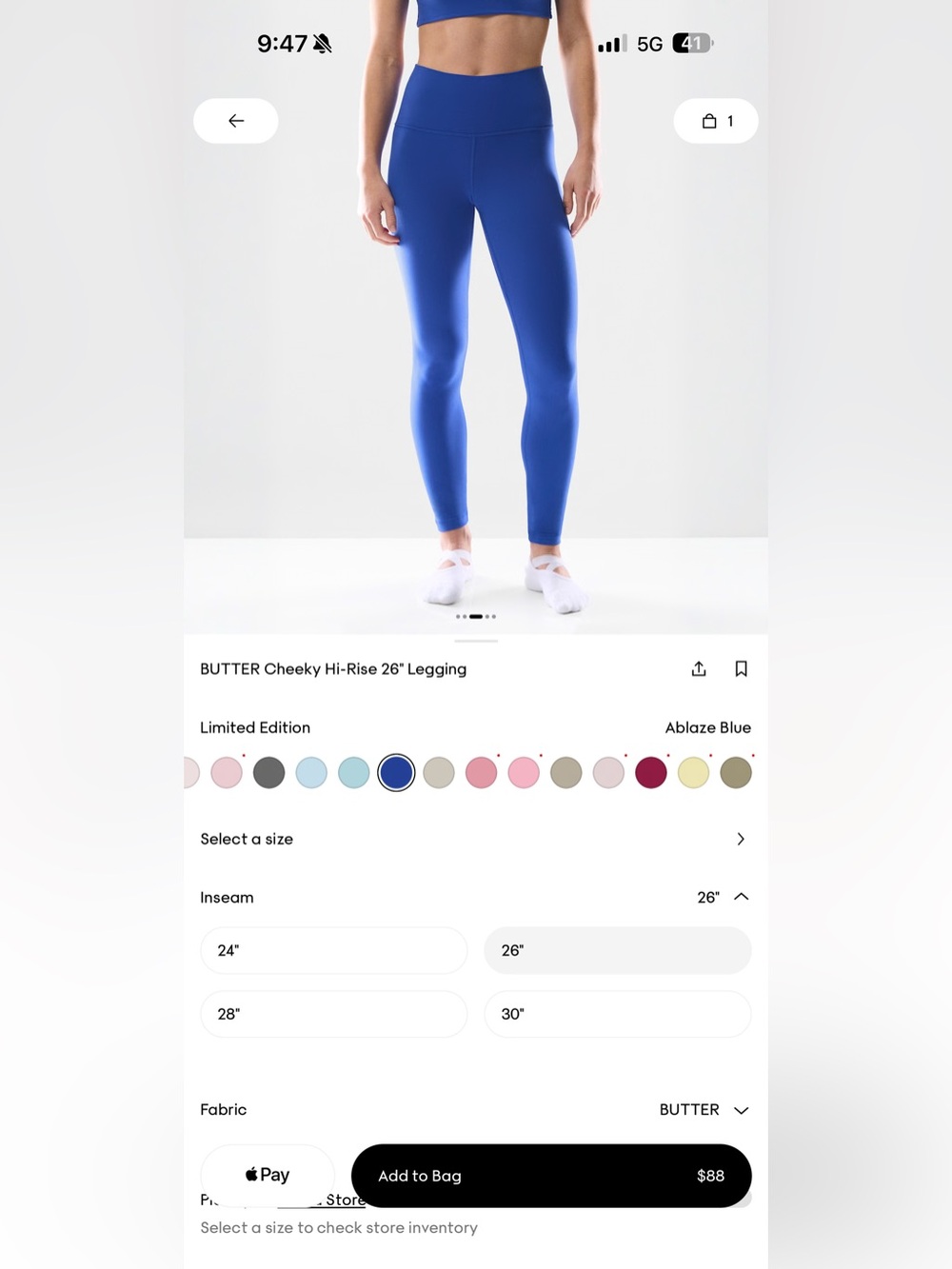Aritzia Ablaze Blue Cheeky Hi-Rise 26" Legging